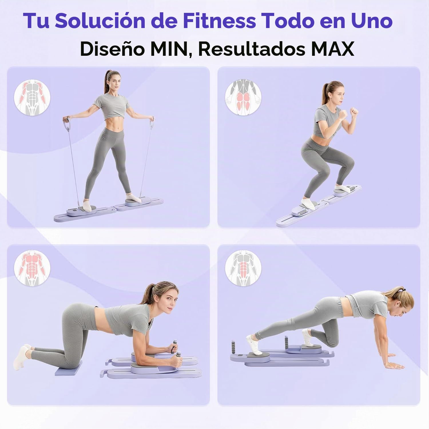 Tabla Reformer para Pilates con Bandas de Resistencia - Máquina de Pilates Portátil, Entrenamiento de Cuerpo Completo para Casa, Fortalecimiento del Núcleo, Tonificación de Glúteos y Piernas,