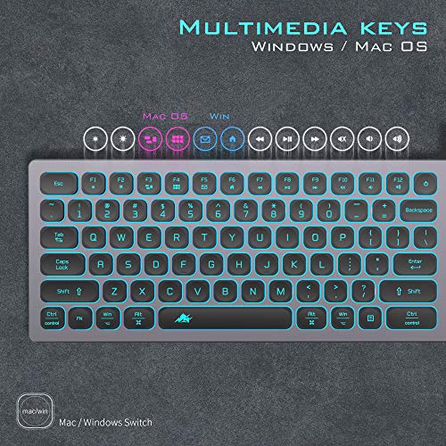 Powzan KB770 Aluminum Quiet Wired Keyboard Backlit- Slim Chiclet Keyboard Compatible With Apple Imac, Macbook, Mac And Pc, Usb Keyboard Numeric Keypad Rgb Lighted Key thumb #5