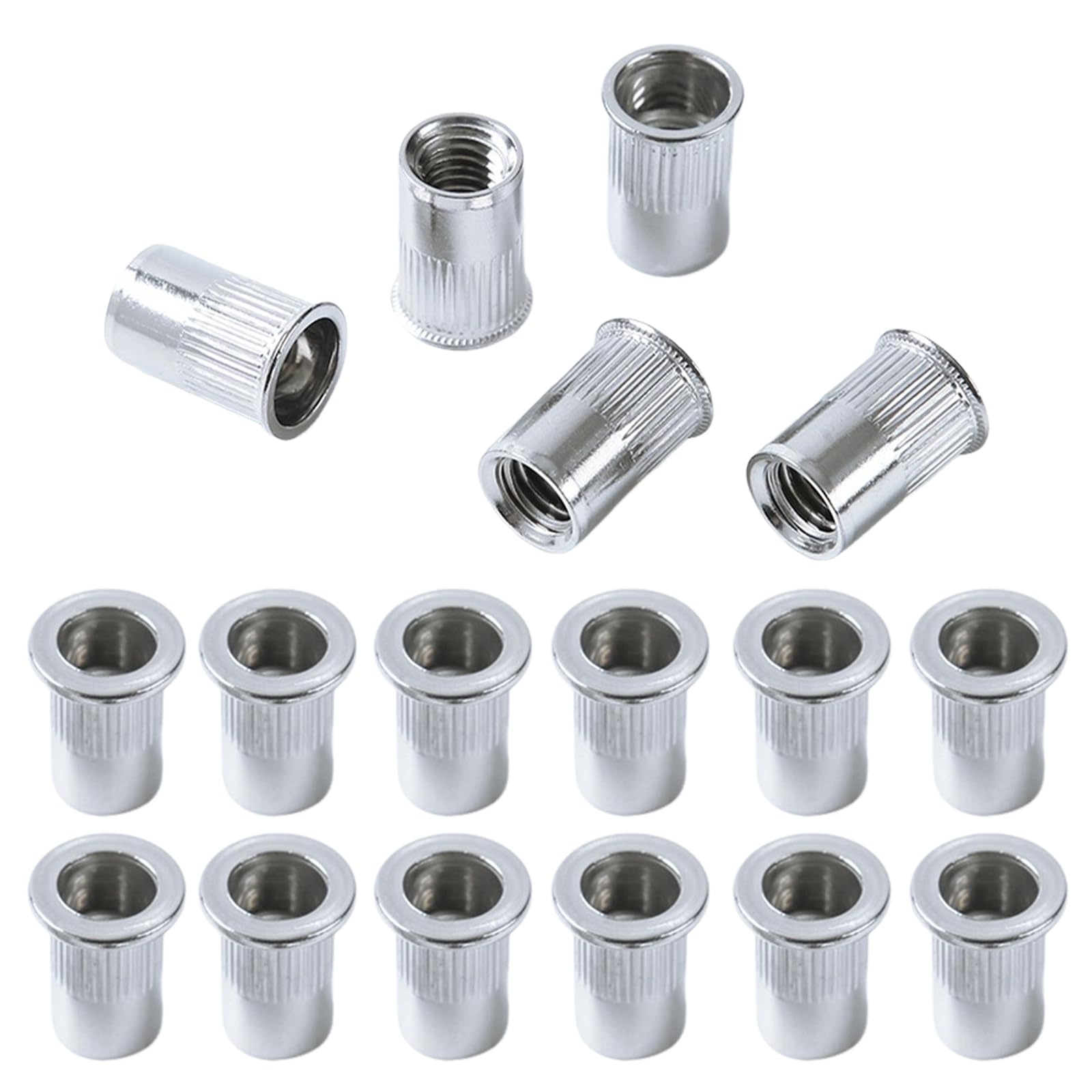 50 Pezzi Dadi Rivetti Filettati in Acciaio Inox, M5 Dadi Filettati a Testa Piatta, Dado con Inserto Filettato per Fissaggi in Legno, Metallo, Acciaio