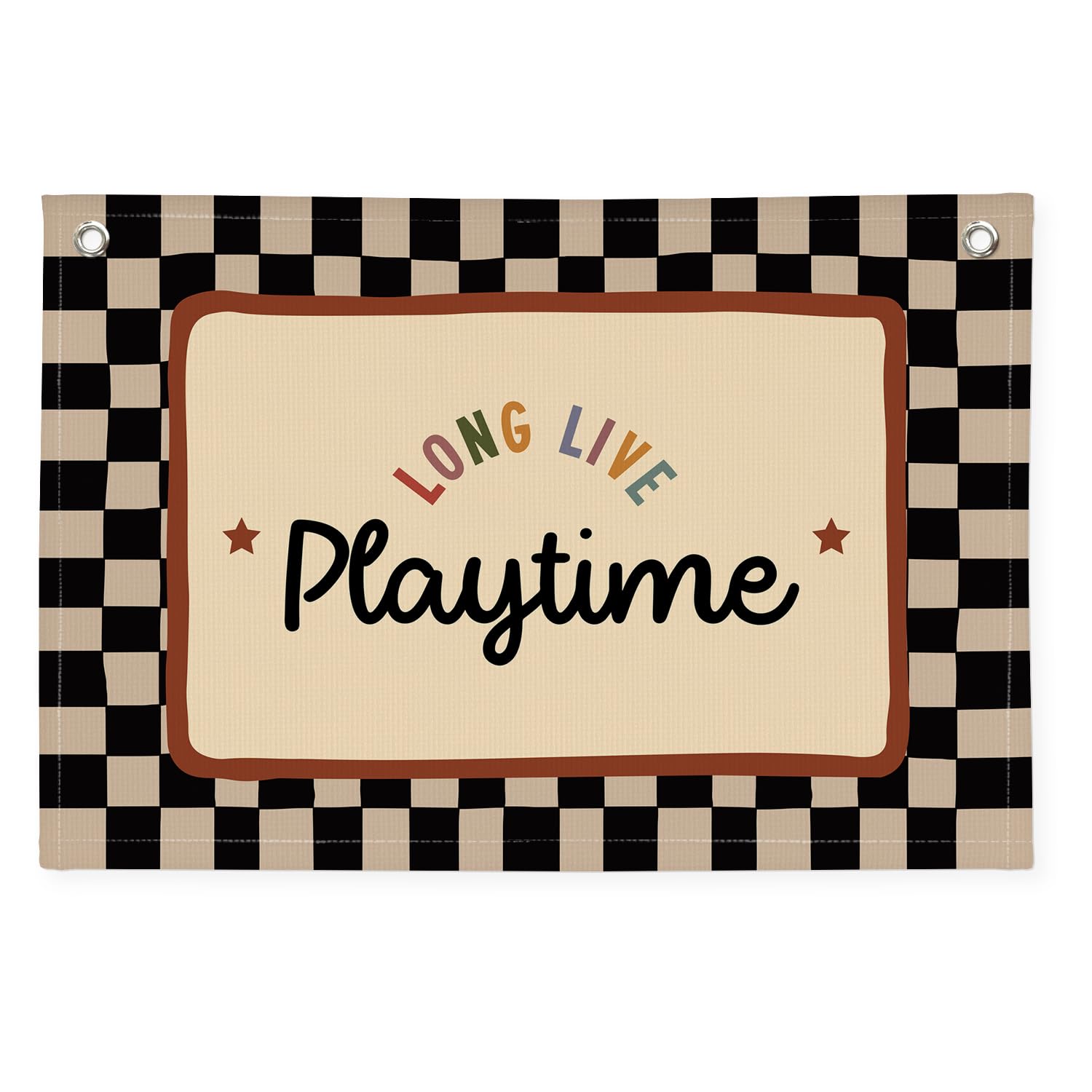 XYDEG Playroom Wall Decor, Black and White Checkered Toddler Playroom Decor Hanging Linen Banner,Play Room Wall Art for Nursery Kids Boy Girl Room Bedroom, 30x20 Inch