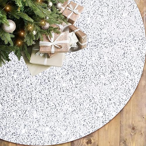 FOTSHARER Sequin Christmas Tree Skirt 46 Inch White Velvet Tree Floor Mat Sparkle Tree Skirt for Xmas Modern Sequins Tree Skirt Cover Mermaid Glitter Tree Skirt Blanket for Family Reunion Ornaments