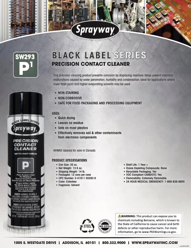 Miniatura 4 de Sprayway SW293-12PK P1 Limpiador de contacto de precisión, 13.5 onzas, paquete de 12