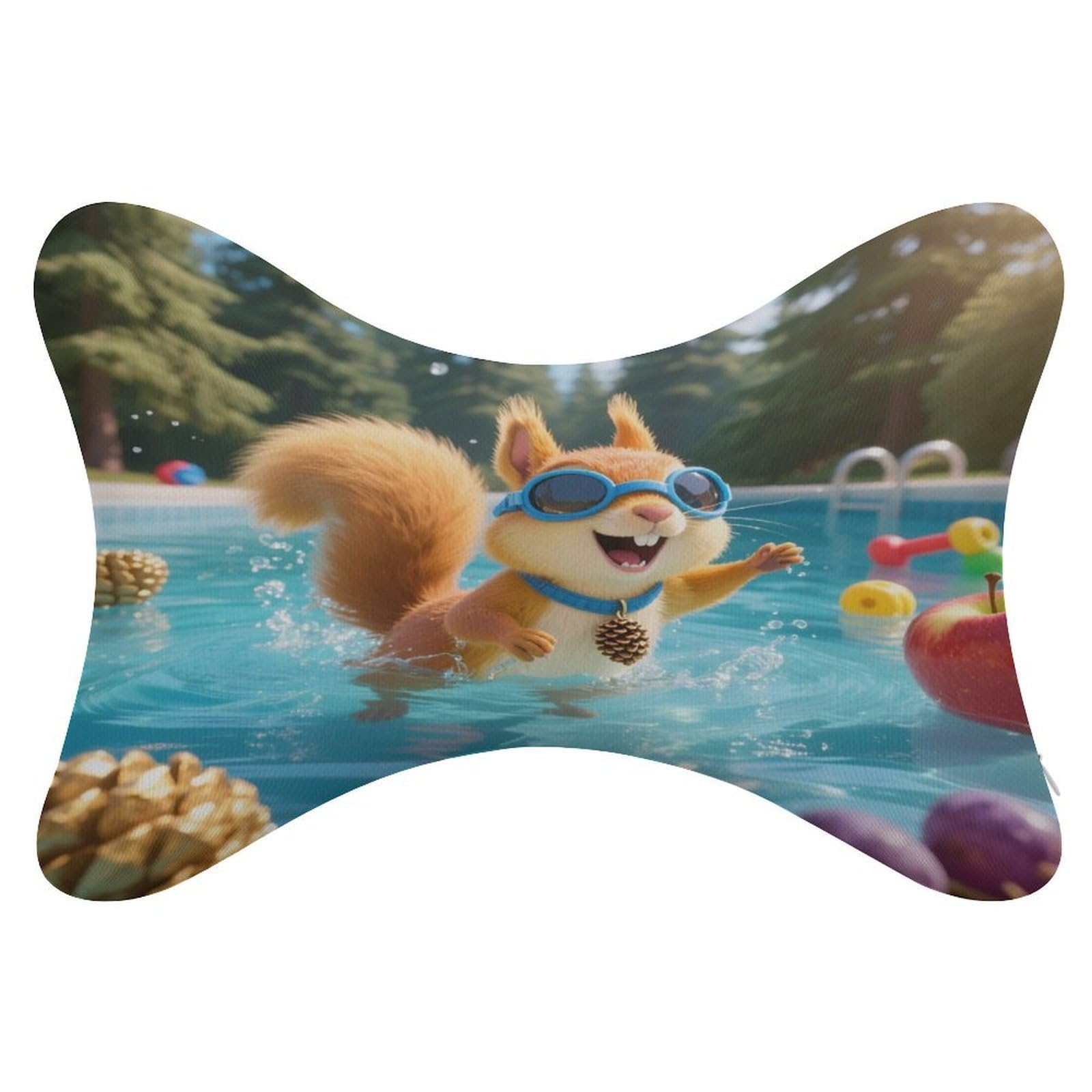 VstaDank Squirrel Pool Joy Car Pillow Soft Car Neck Pillow Breathable Dog Bone Shaped Travel Neck Pillows Washable Removable All-Season Universal Cars Head Rest Pillows