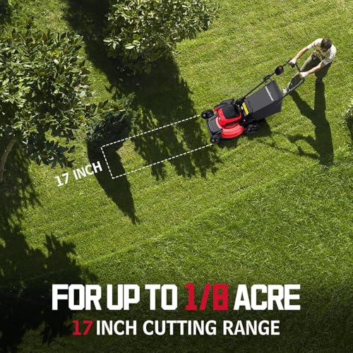 Image of Electric Lawn Mower, PowerSmart 17 Inch Lawn Mower, 40V Cordless Mower with 4.0Ah Battery & Charge, Quiet, Lightweight, Foldable Handles