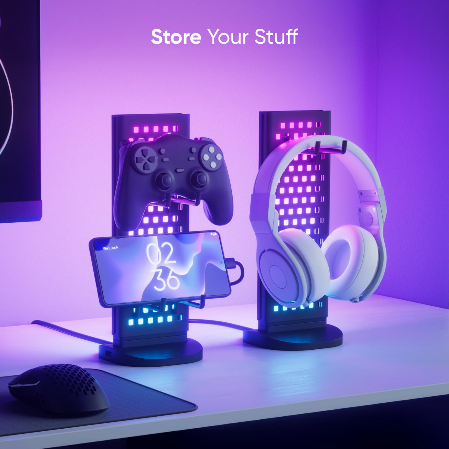 Nanoleaf Pegboard Desk Dock, 3-in-1 Smart RGBIC Table Lamp with Headphone/Controller Holder, Double-Sided Dynamic Lighting - Image 2