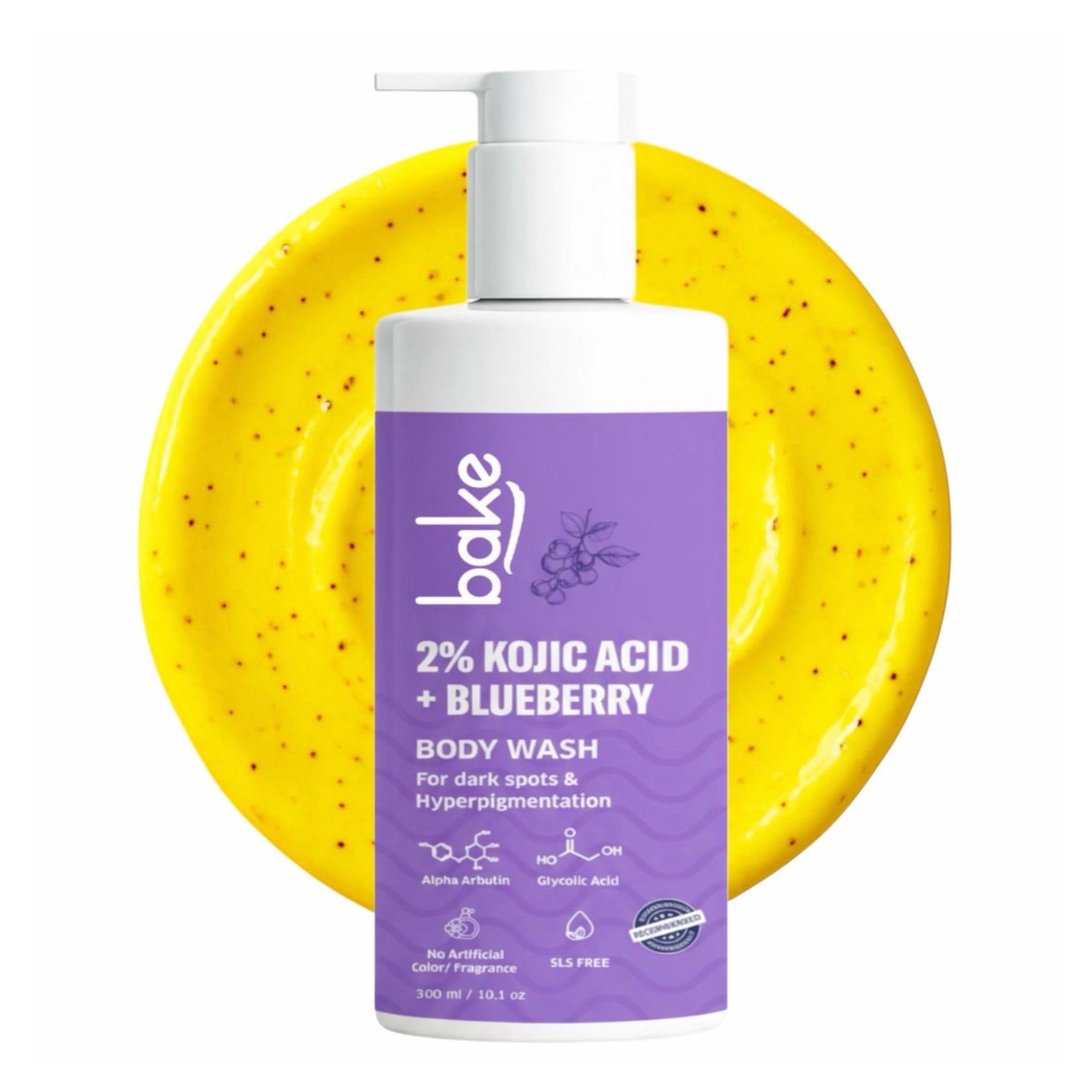 BAKE 2% Kojic Acid Body Wash for Pigmentation & Tan Removal with Glycolic Acid & Alpha Arbutin | For Dark Knees & Elbows | Dark Spots & Sun Damage | 250ml