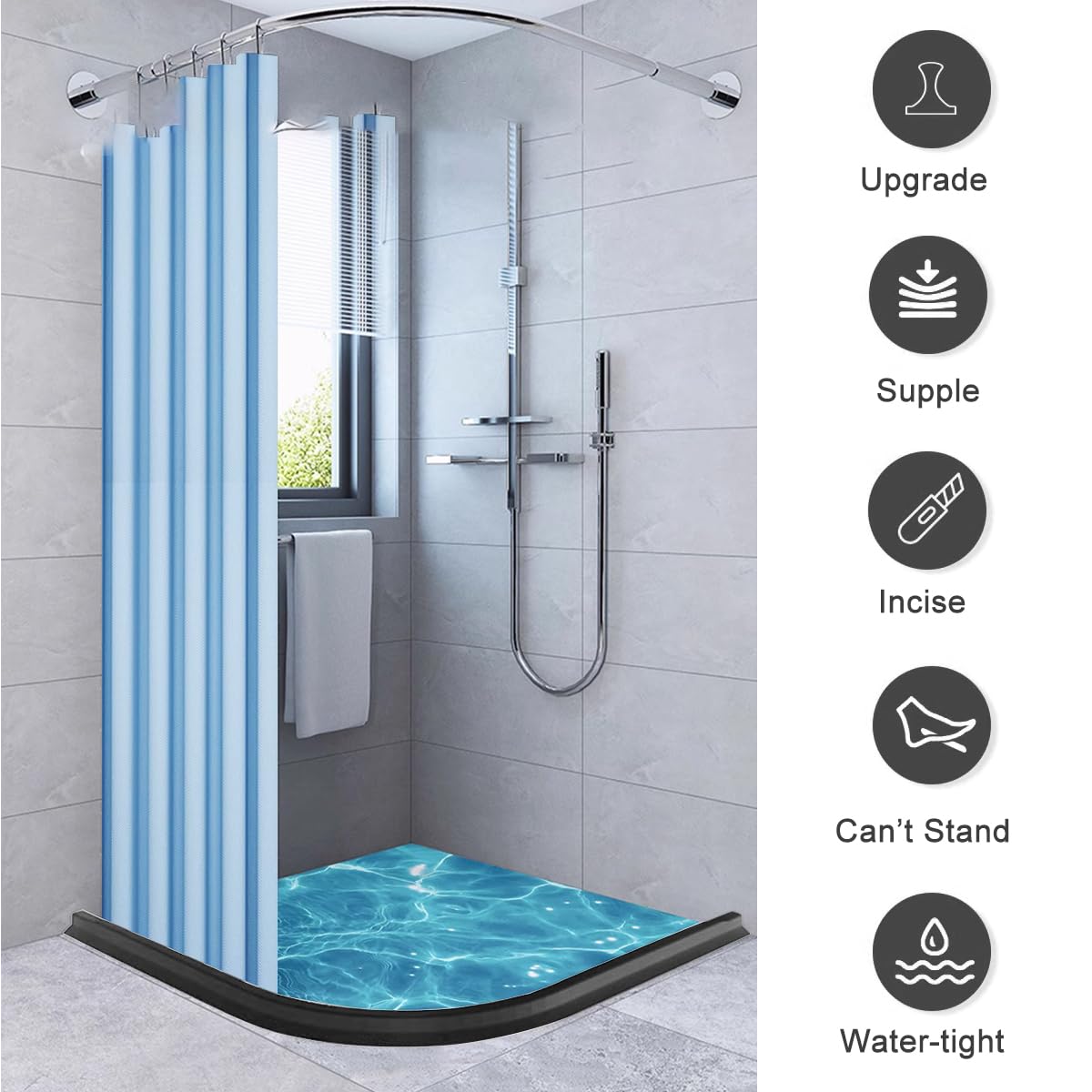 IVEOPPE Selbstklebender Schwallschutz 100 Cm – Wasserdichte Duschschwelle Für Badewanne & Duschtür (schwarz)