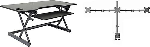 Miniatura 37 de Rocelco - Convertidor de escritorio para trabajar de pie con altura ajustable de 46 pulgadas con cargador USB y CA y soporte para monitor dual -