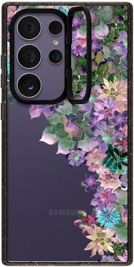 CASETiFY Impact Ring Stand Galaxy S24 Ultra Case [3X Military Grade Drop Tested / 6.6ft Drop Protection/Compatible with Magsafe] - My Succulent Garden - Clear Black