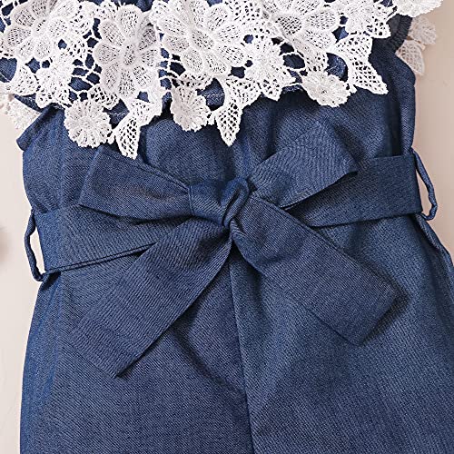 Image of XUANHAO Infant Toddler Baby Girl Clothes Denim Jeans Outfits 2PCS Ruffle Floral Top + Ripped Denim Girls Pants Set 6M-4T