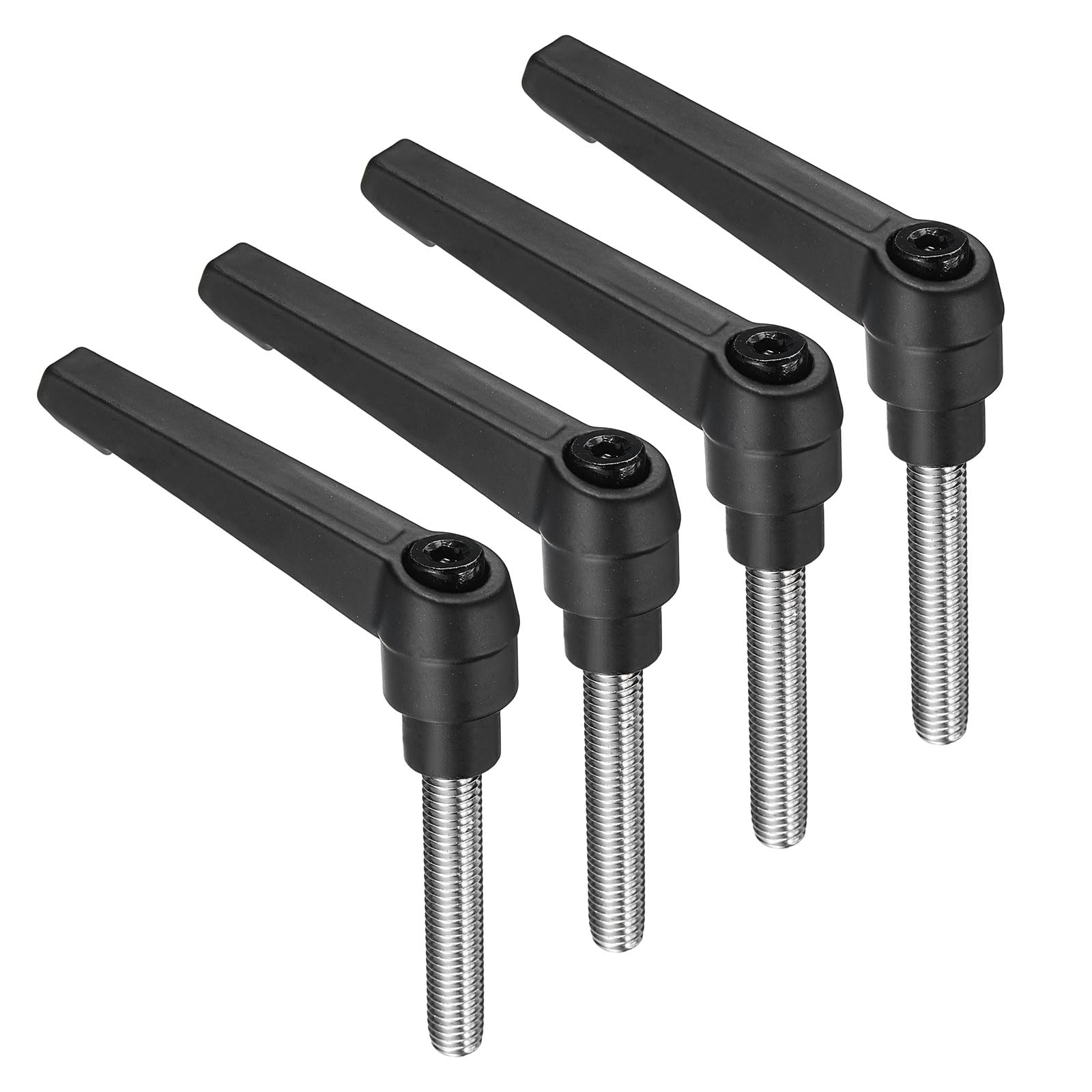 uxcell 4pcs Clamping Lever Handles, M8 x 45mm 304 Stainless Steel Threaded Male Stud, Adjustable Handles Locking Quick Release Ratchet Push Button Bolt Knobs, Black