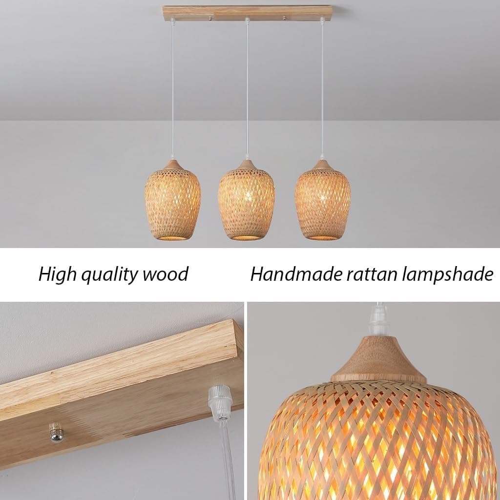 Rustic Light Handwoven Rattan Basket for Coastal Diniroom 3 Light Wicker Hangingp for Kitchen Island Farmhouse Bedroom Dinitable/Color/C