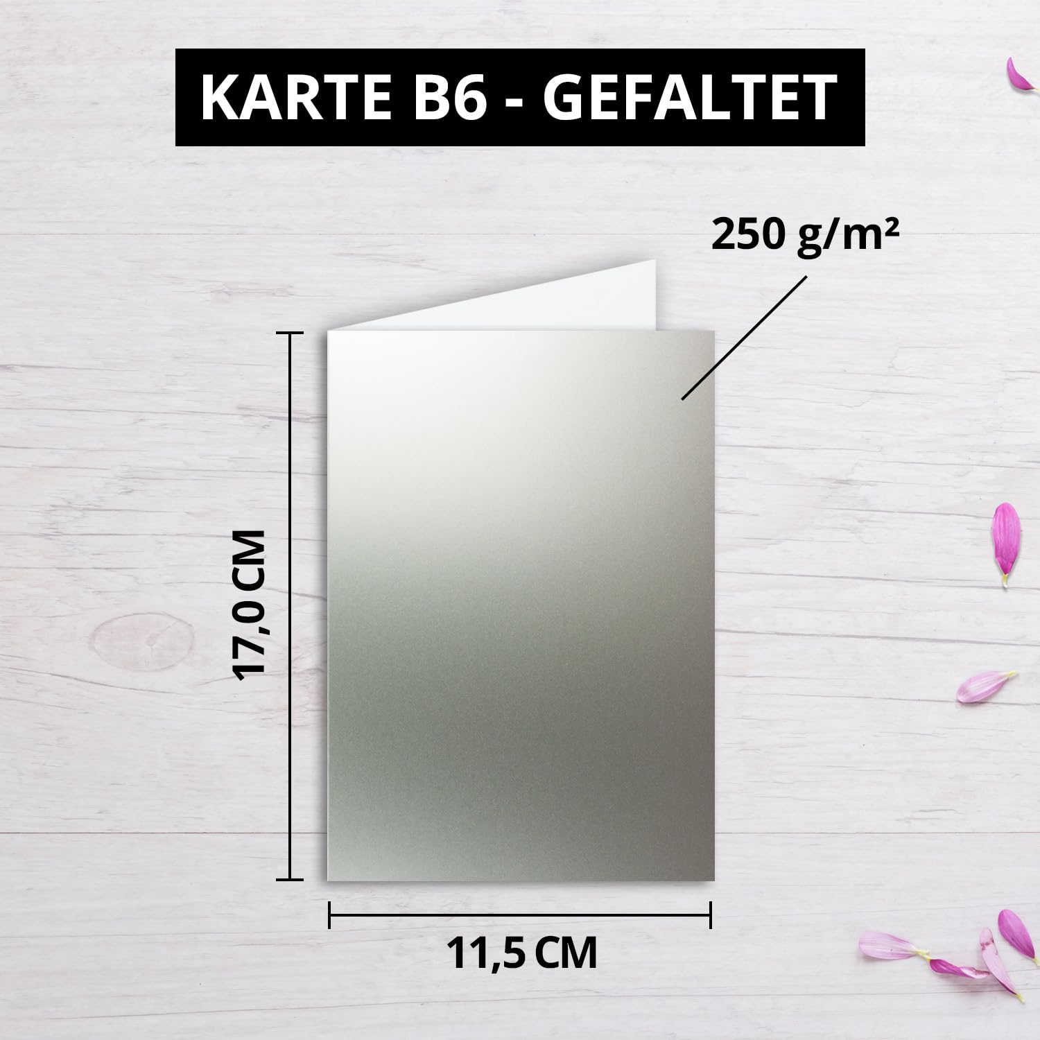 500 kartek składanych B6 – srebrny metalik – jakość premium – 11,5 x 17 cm – bardzo odporne na odkształcenia – nadaje się do drukarek! – Marka wysokiej jakości: NEUSER FarbenFroh!!