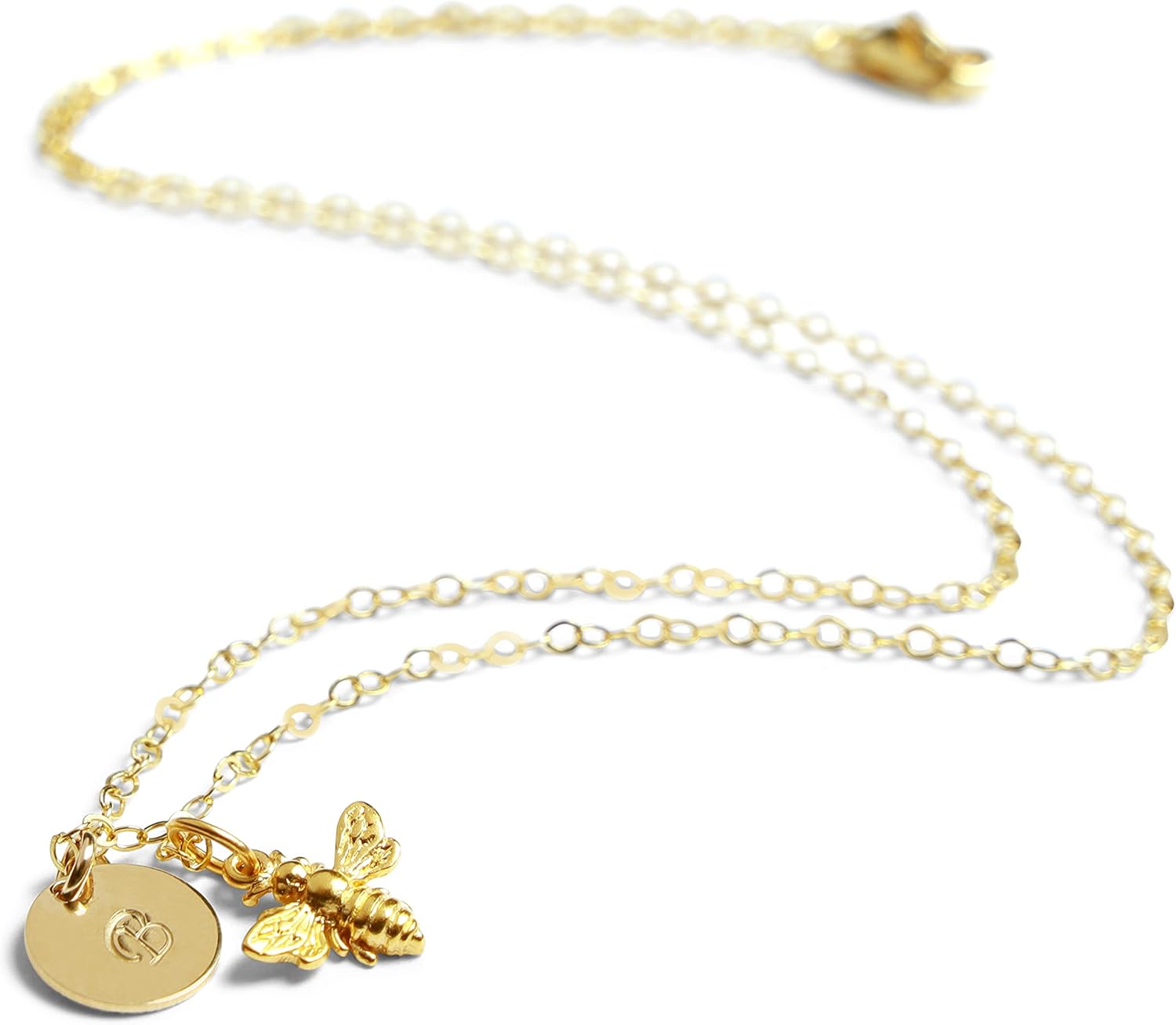 Personalized Gold Bee Initial Necklace, Bridesmaid Necklace, Dainty Minimal Save the Bee Jewelry
