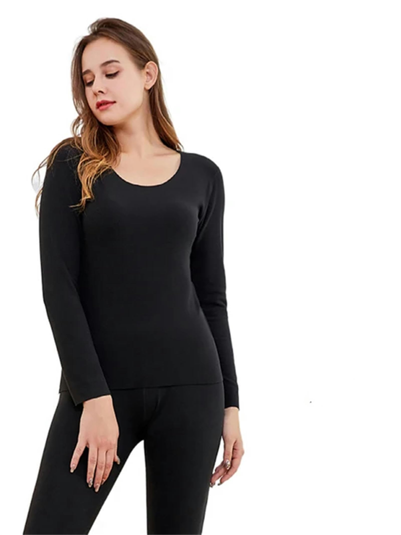 MdybF Thermounterwäsche Damen Frauen Thermische Unterwäsche Warme Nahtlose Tops Buttoms Winterset-Schwarzes Set-L 71-76 cm Taillenlinie