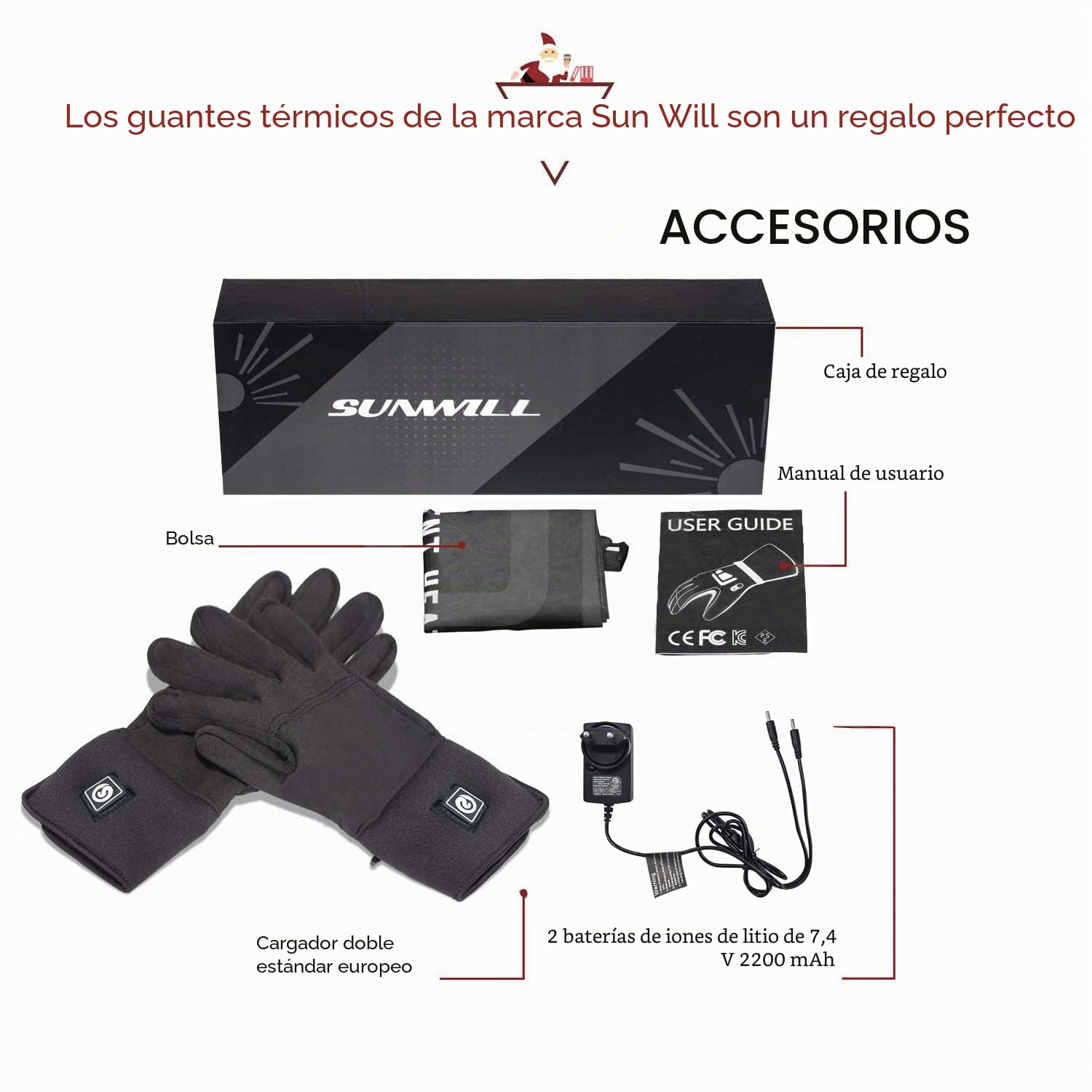 Guantes Calefactables Electrónicos Recargables para Moto Invierno Esquí Motociclismo