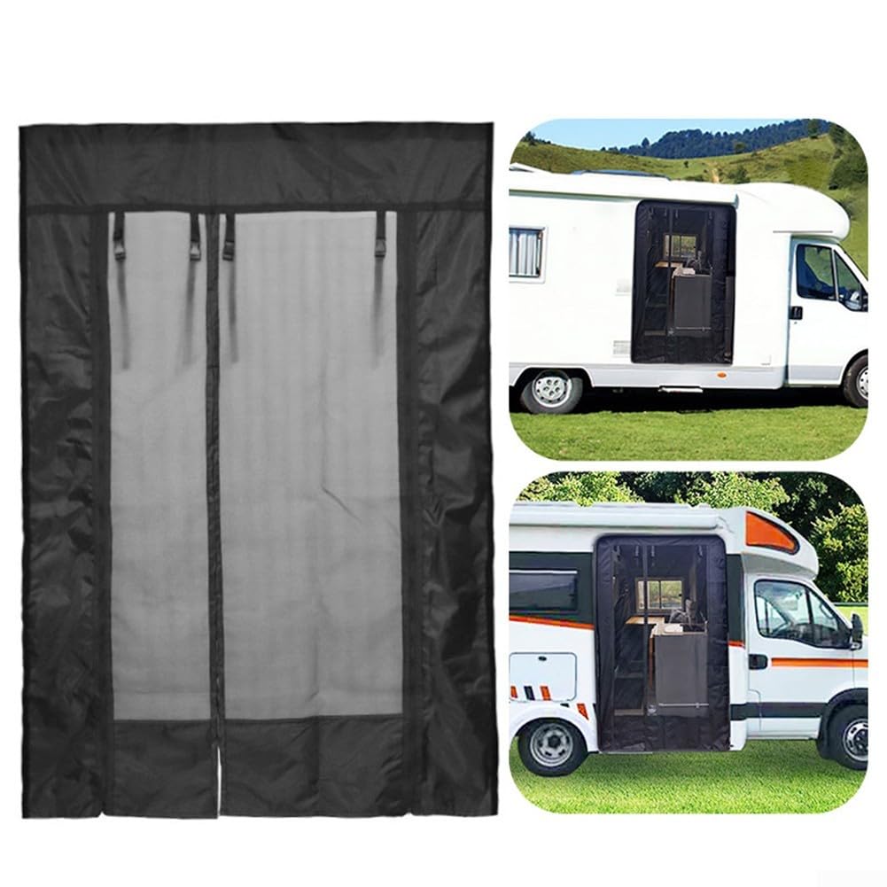 Paravento magnetico per porta camper con gancio laterale e chiusure a scatto per un montaggio sicuro senza fori (200 x 170 cm)