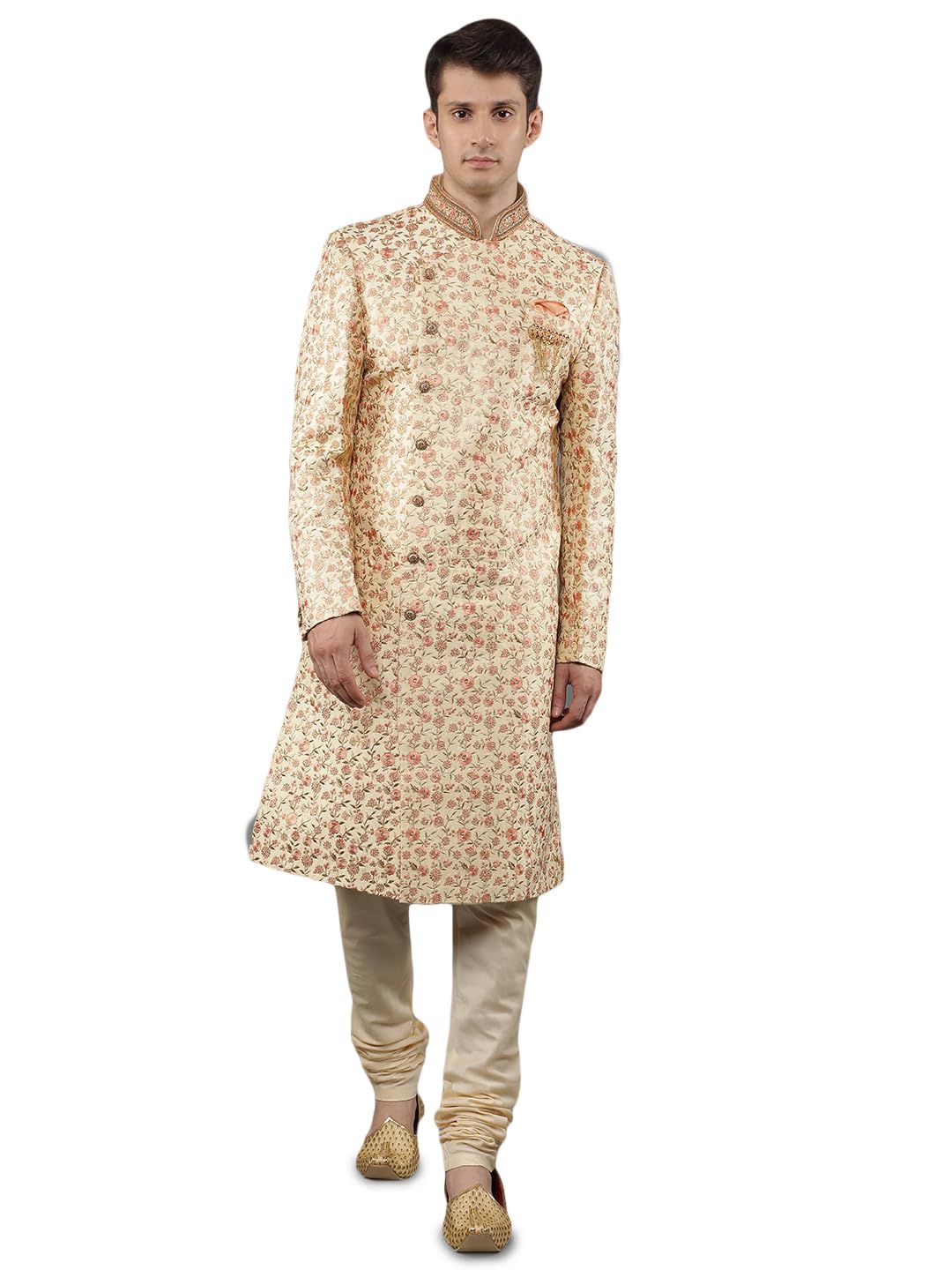 manish creations Men's Embroidered Silk Blend Ethnic Sherwani Set-picture-32