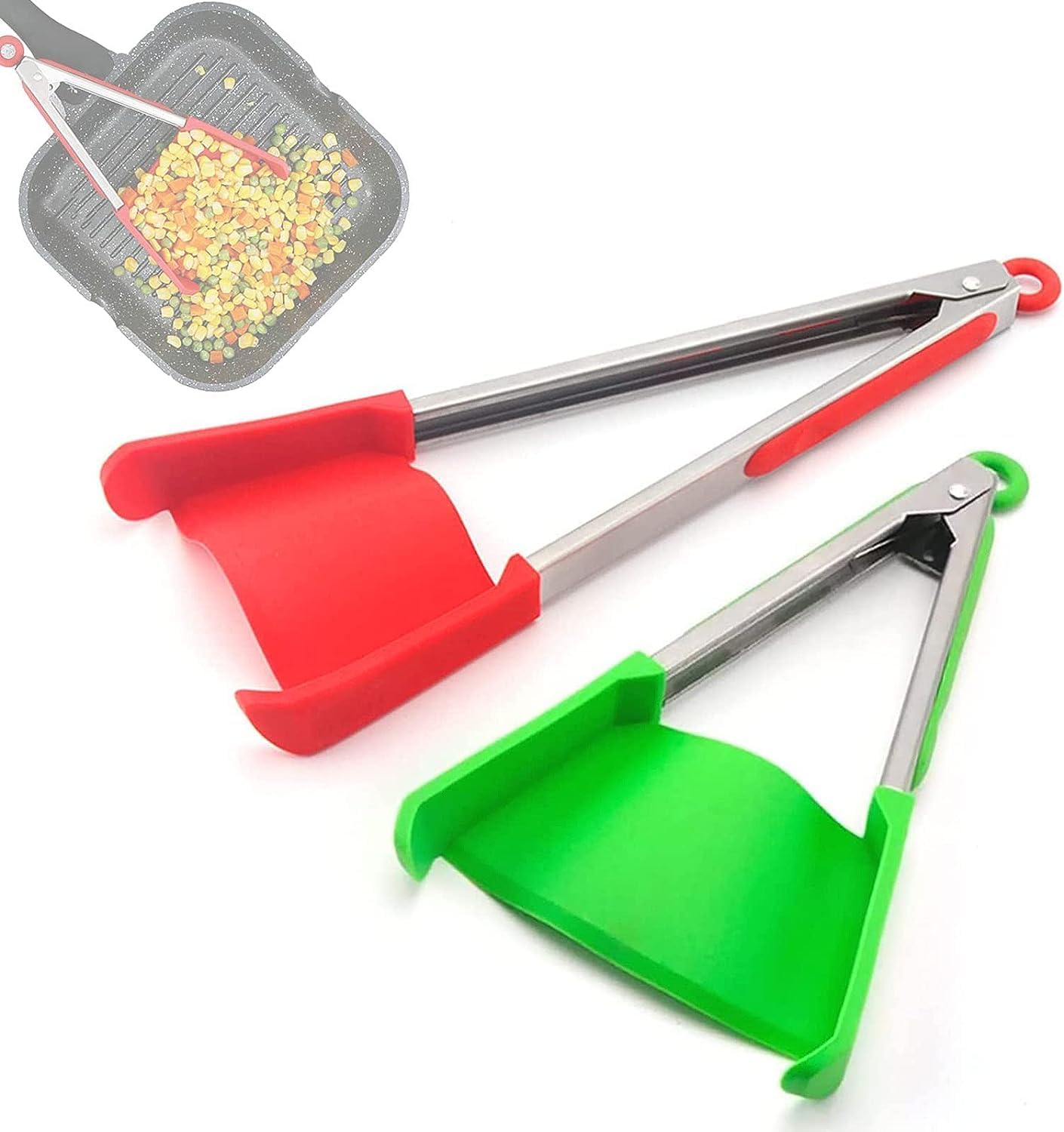 2 in 1 Spatula Tongs with Locking Clip,2 Pack Kitchen Spatula Tongs