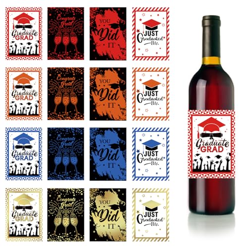 URROMA Graduation Gift Wine Bottle Labels, 96 Sheets Congrats Grad Wine Bottle Stickers Wine Bottle Decor Cover for College Graduate Graduation Party Supplies, 4 Colors