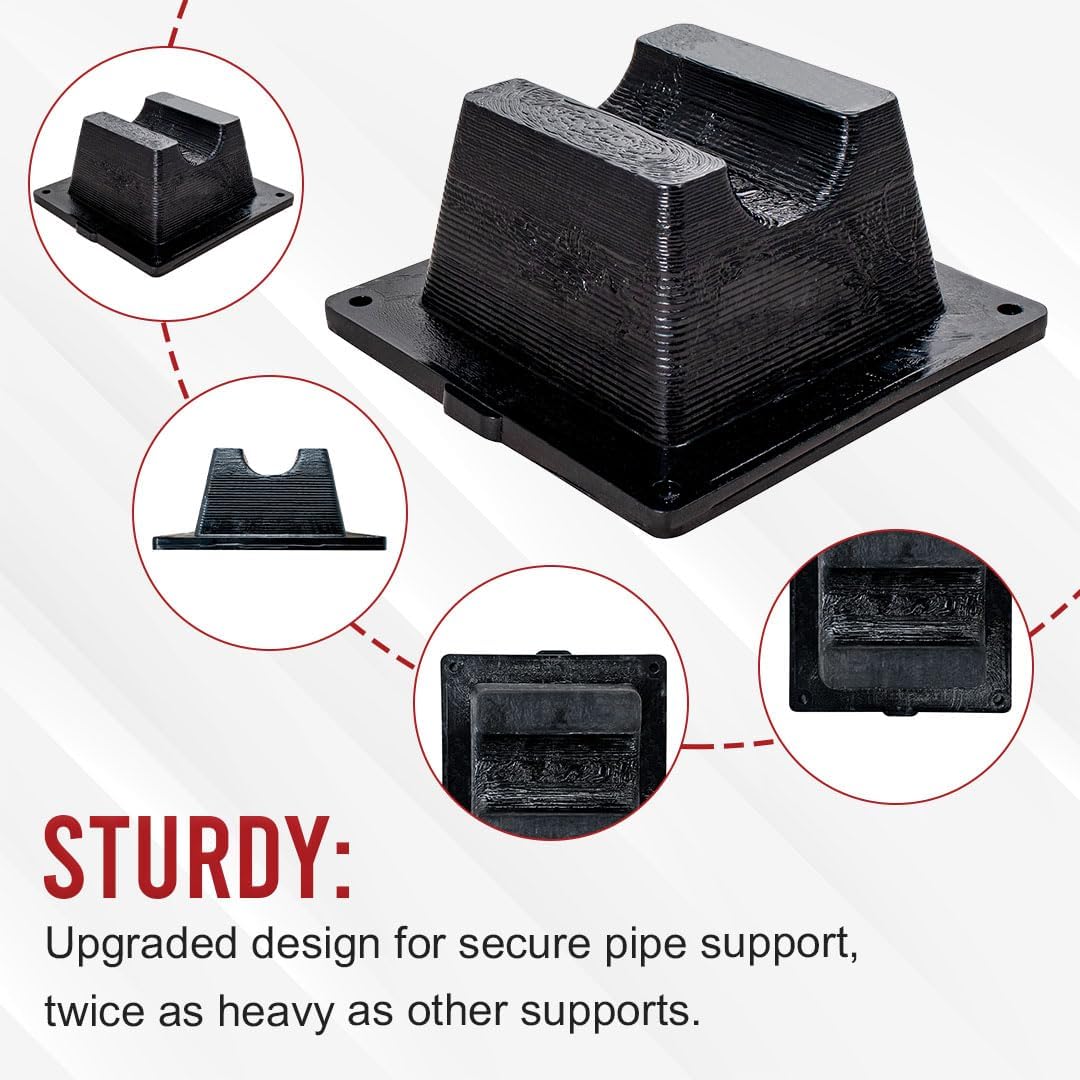 USA Made BULLKE 4 Pack Mini Rooftop Pipe Support - 6" x 6" x 3" - 300 lbs Capacity - UV Resistant - Strong, Durable Roof Pipe Supports for Conduit, Rubber, PVC, Metal Pipes - Universal Fit