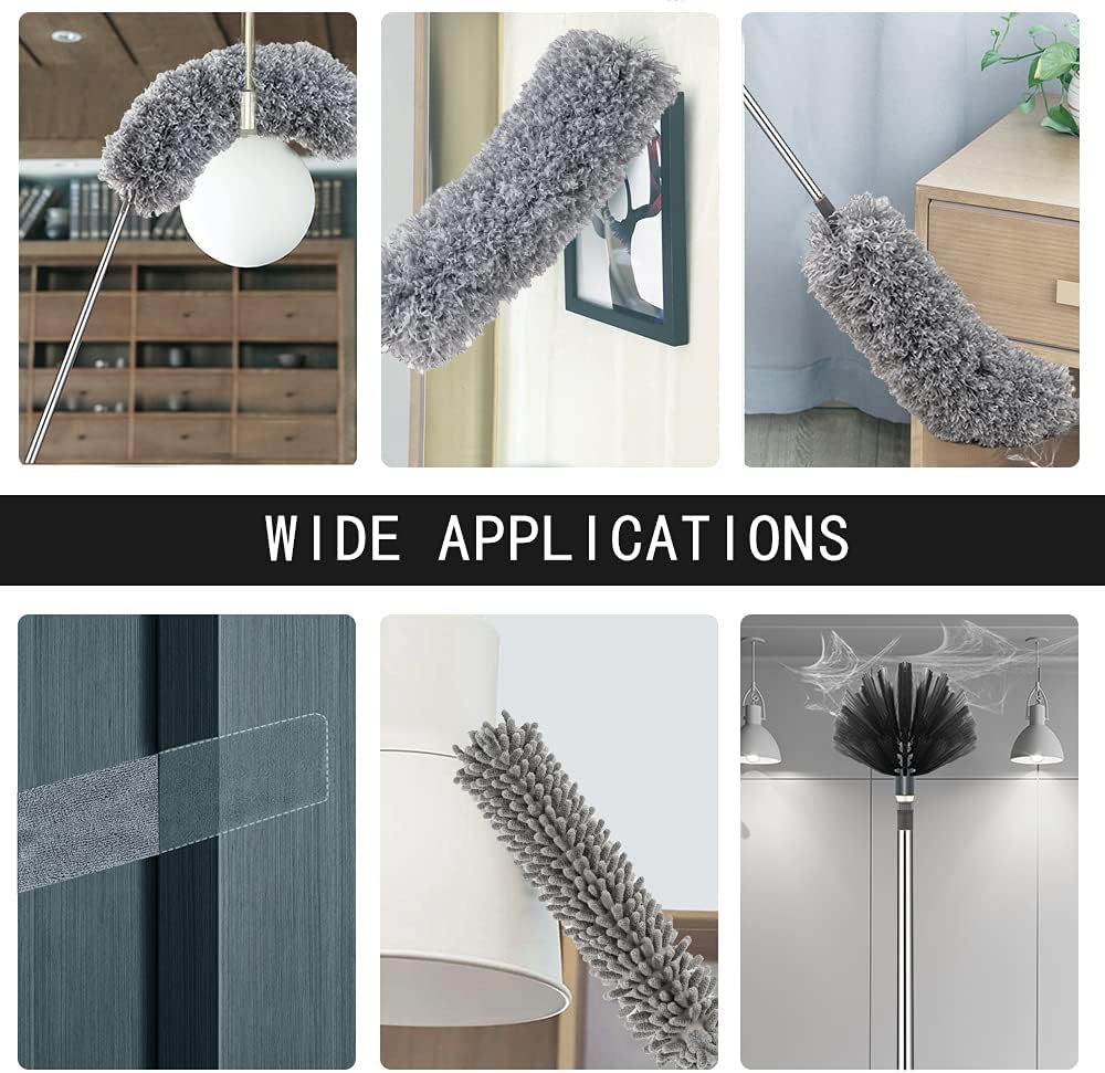 WEHOLA Microfiber Duster with Stainless Steel Extension Pole, Bendable & Washable Telescopic Cobweb Duster for Cleaning Ceiling Fan, Gap, High Ceiling, Blinds, Furniture, Cars : Health & Household