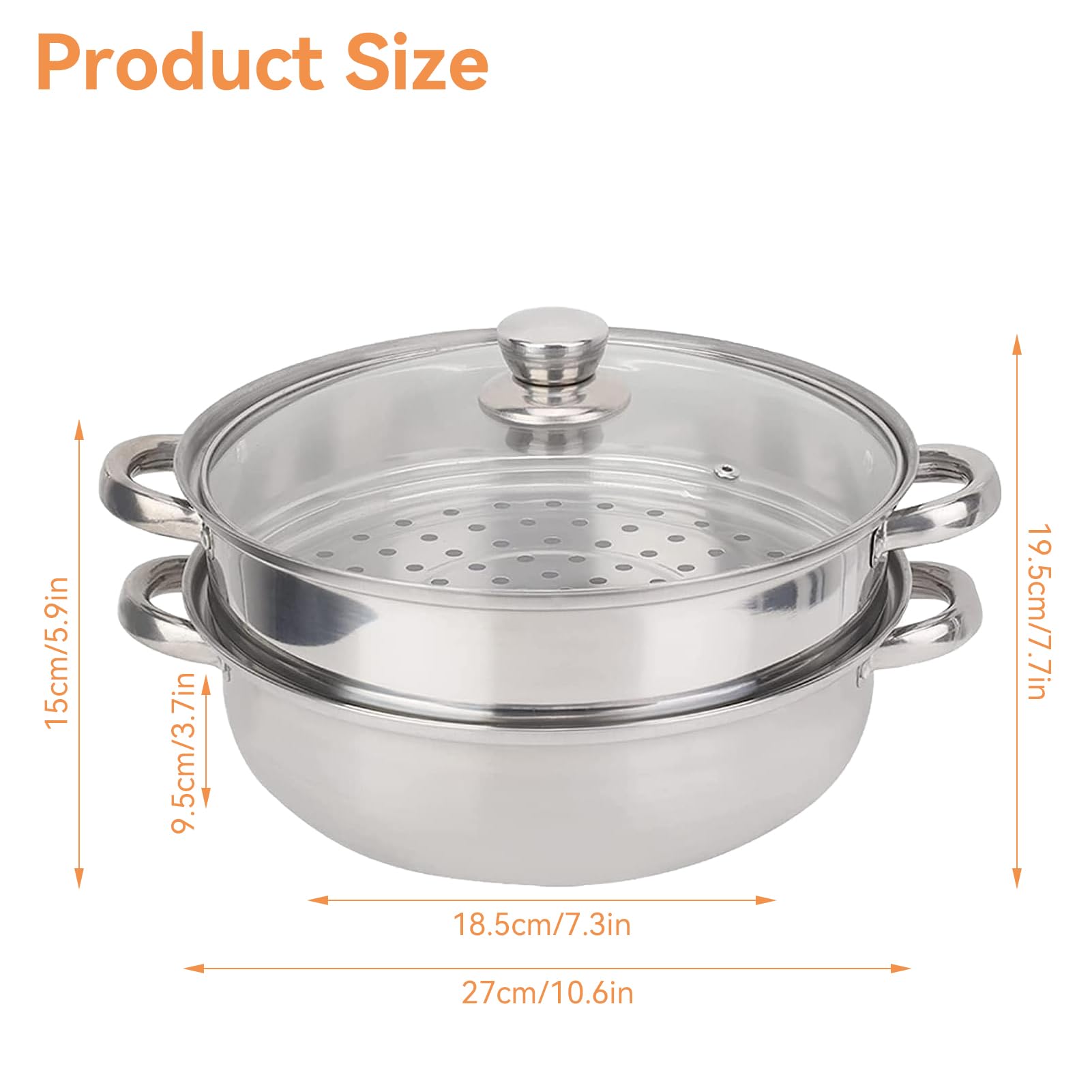 2 Strati Pentola A Vapore Acciaio Inox, 28 Cm Pentola A Vapore Da Cucina Vaporiera Pentola Induzione Vaporiera Cottura A Vapore Vaporiera Impilabile Con Coperchio In Vetro Per Gas Elettrico Induzione