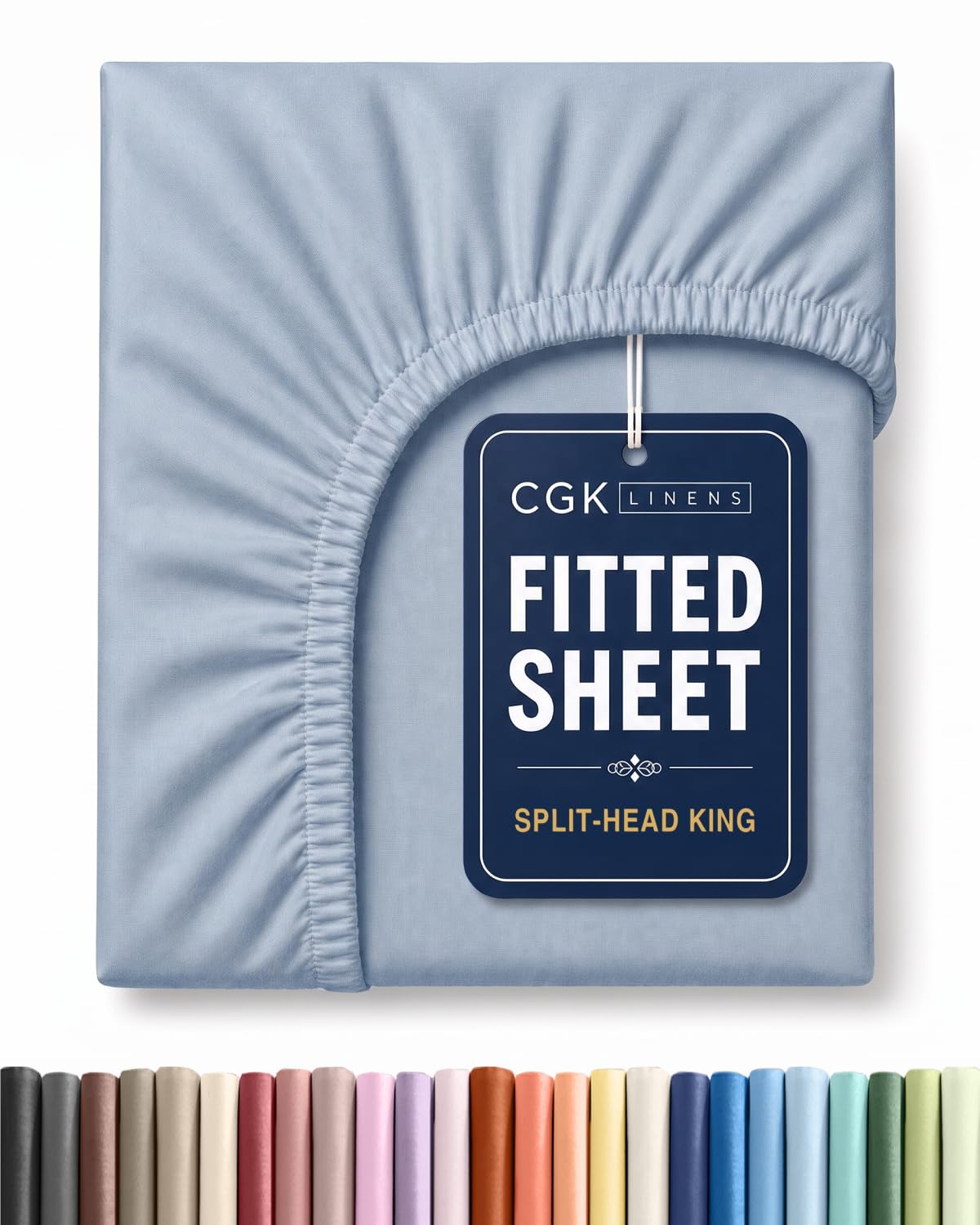 Flex Top King Fitted Bed Sheet - Split Head Fitted Sheet - Heathered Blue