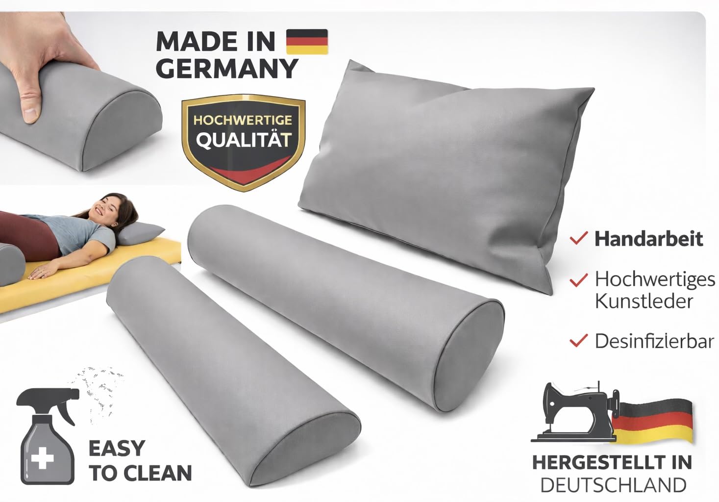 Lagerungsset GRAU Chrom Halbrolle Rolle Kopfkissen Made IN Germany Anthrazit