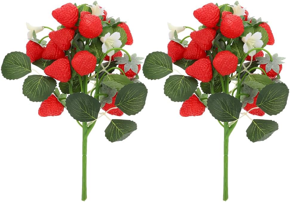 Zerodeko 2Pcs Simulation Strawberry Bouquet Fruits Bouquet Fake Fruits Fake Tree Fauxs Simulated Flower Flower Stem Plant PVC Wedding Vine Bride