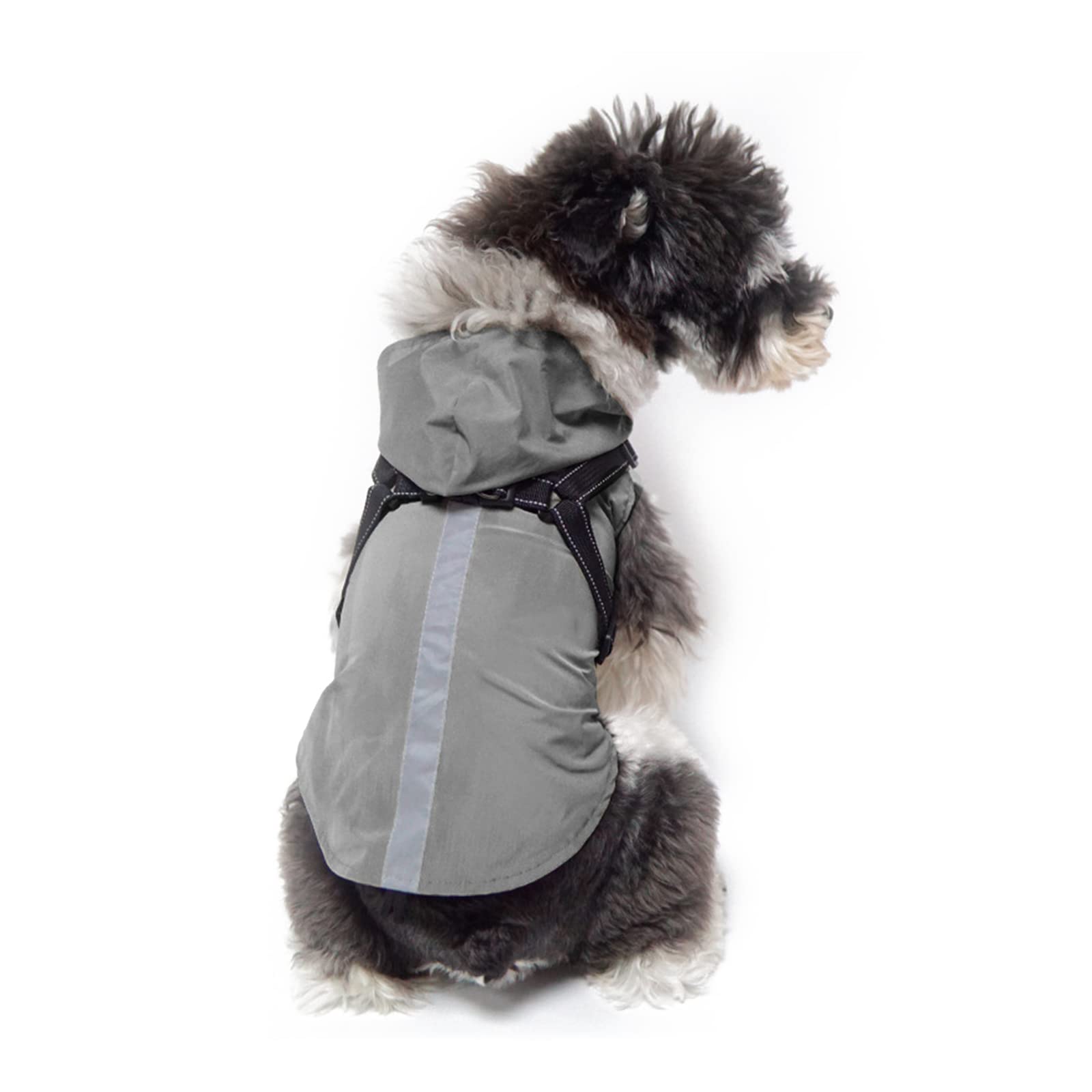 PETCUTE Impermeable para Perros con Arnés,Ajustable Chubasquero de Perro con Capucha,Impermeable para Mascotas con Tira Reflectante para Perros Pequeñas y Medianas,Ropa para Perros Pequeños