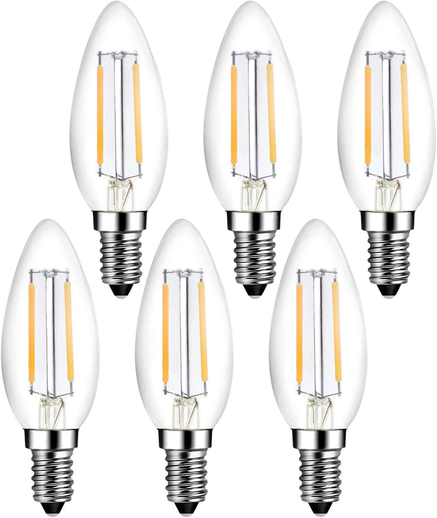 E14 European Base LED Candelabra Light Bulbs 25W Equivalent, 110V 2700K Warm White E14 Led Bulbs 2W 250LM for Turkish Lamp, European Chandeliers, European Pendant, 6 Pack