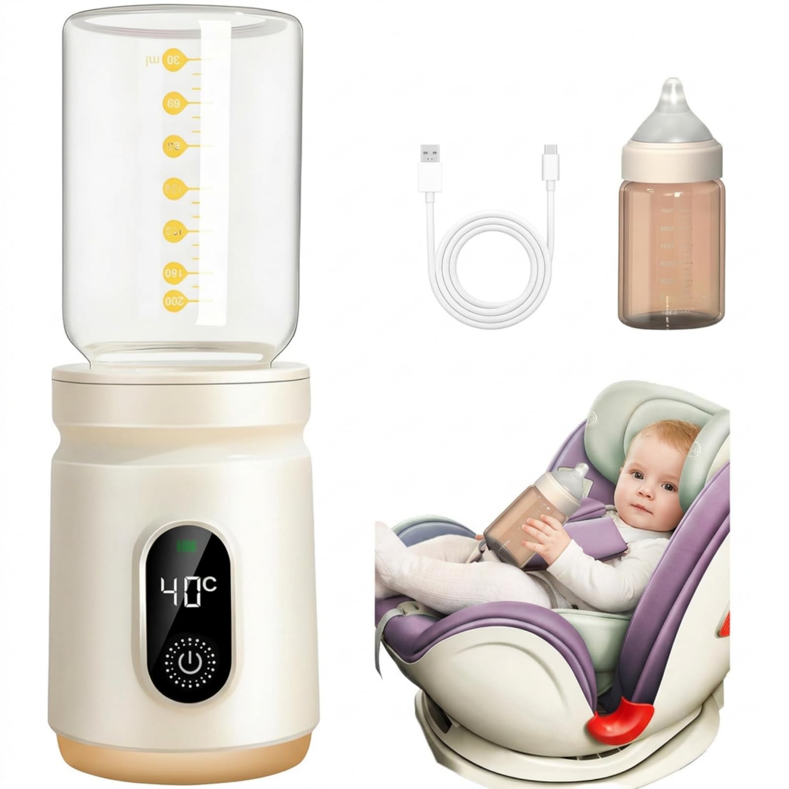 VEO - The First Portable Battery-operated Bottle Warmer Scaldabiberon Portatile Ricaricabile 70 Gradi con Funzionamento a un Solo Pulsante per Neonati e Famiglie Attive