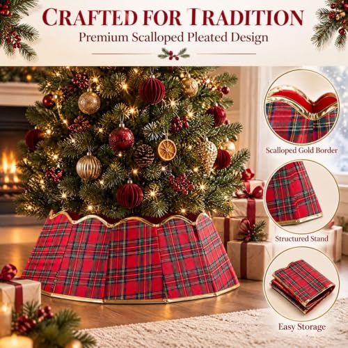 Red Plaid Gold Edge Christmas Tree Collars for Artificial Trees 21-30 in - image 5