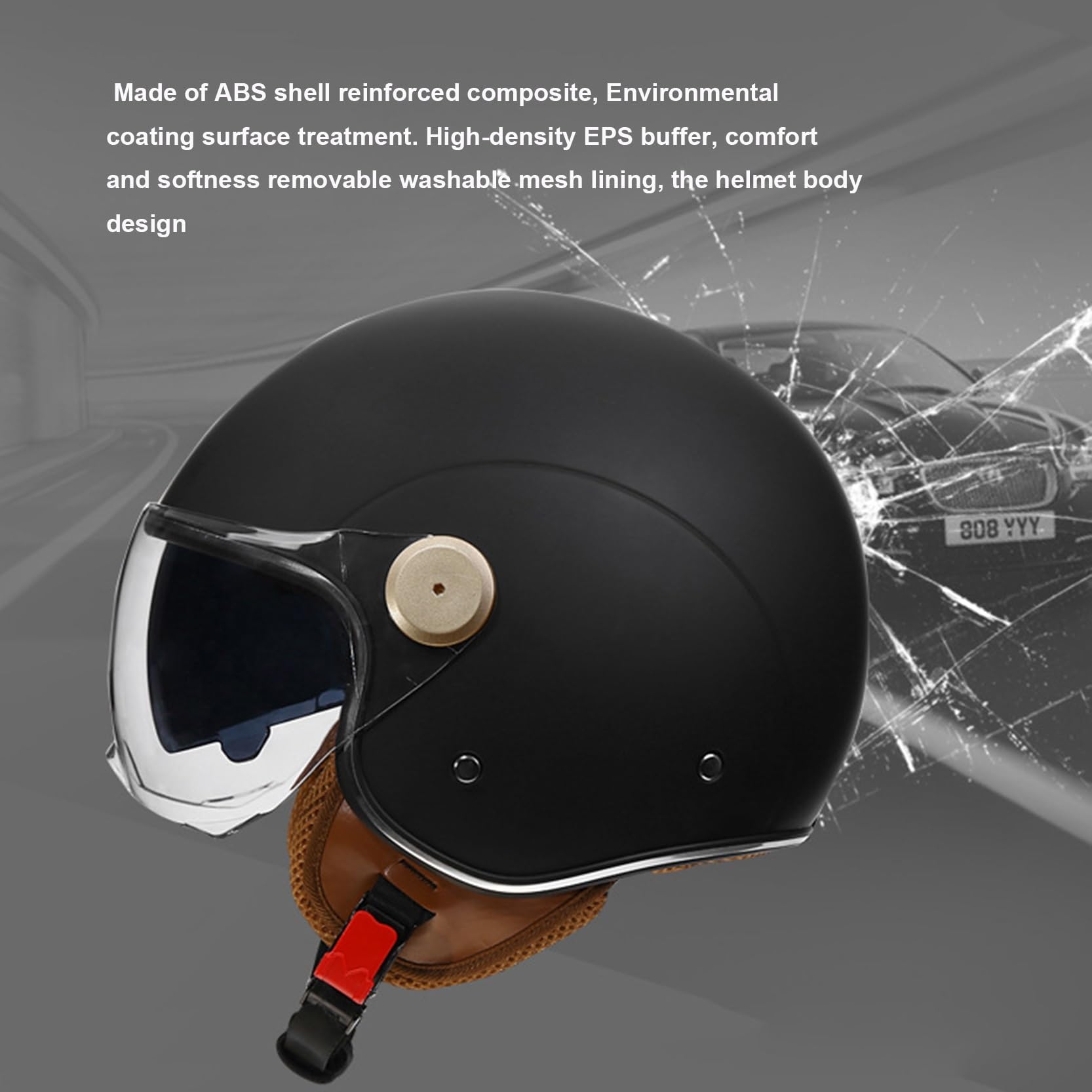 Casco da moto jet con doppia visiera, casco jet retrò, mezzo casco omologato ECE/DOT, lente lunga, for uomo e donna, scooter, cruiser, scooter