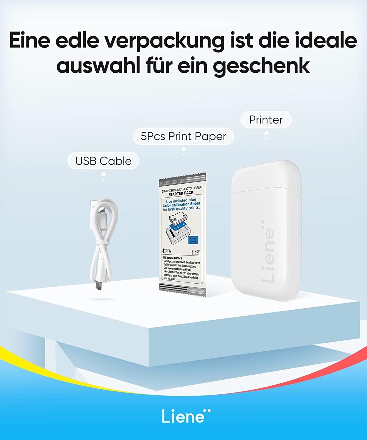 Liene Mini przenośna drukarka fotograficzna 5 x 7 cali z 5 samoprzylepnymi papierami cynkowymi, Bluetooth 5.0, kompatybilna z iOS/Android, mała drukarka fotograficzna do iPhone'a, biała