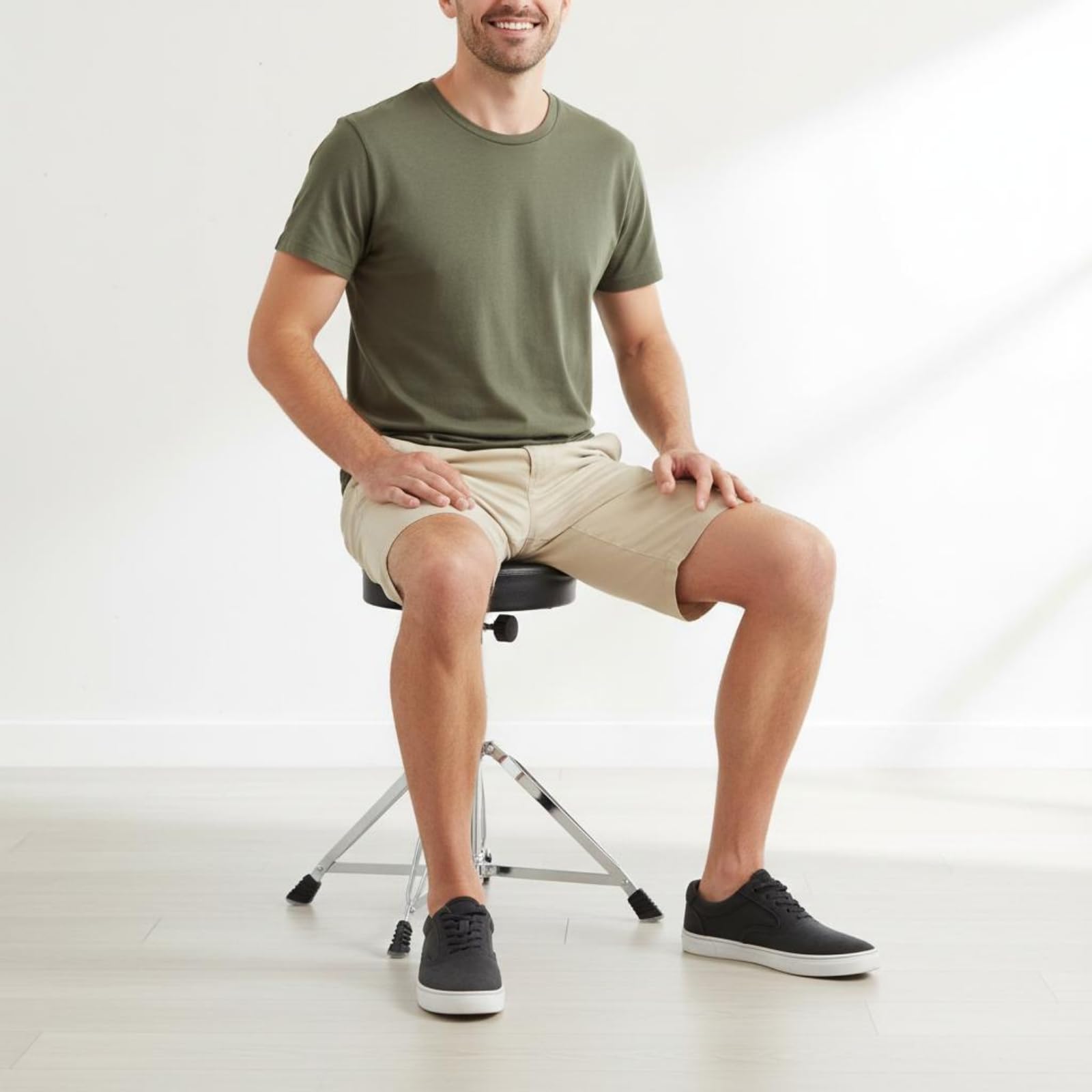TISHITA Taburete Batería con Asiento Redondo Acolchado y Base Antislizante con Patas Goma Acuado para Músicos en Escenarios y Estudios