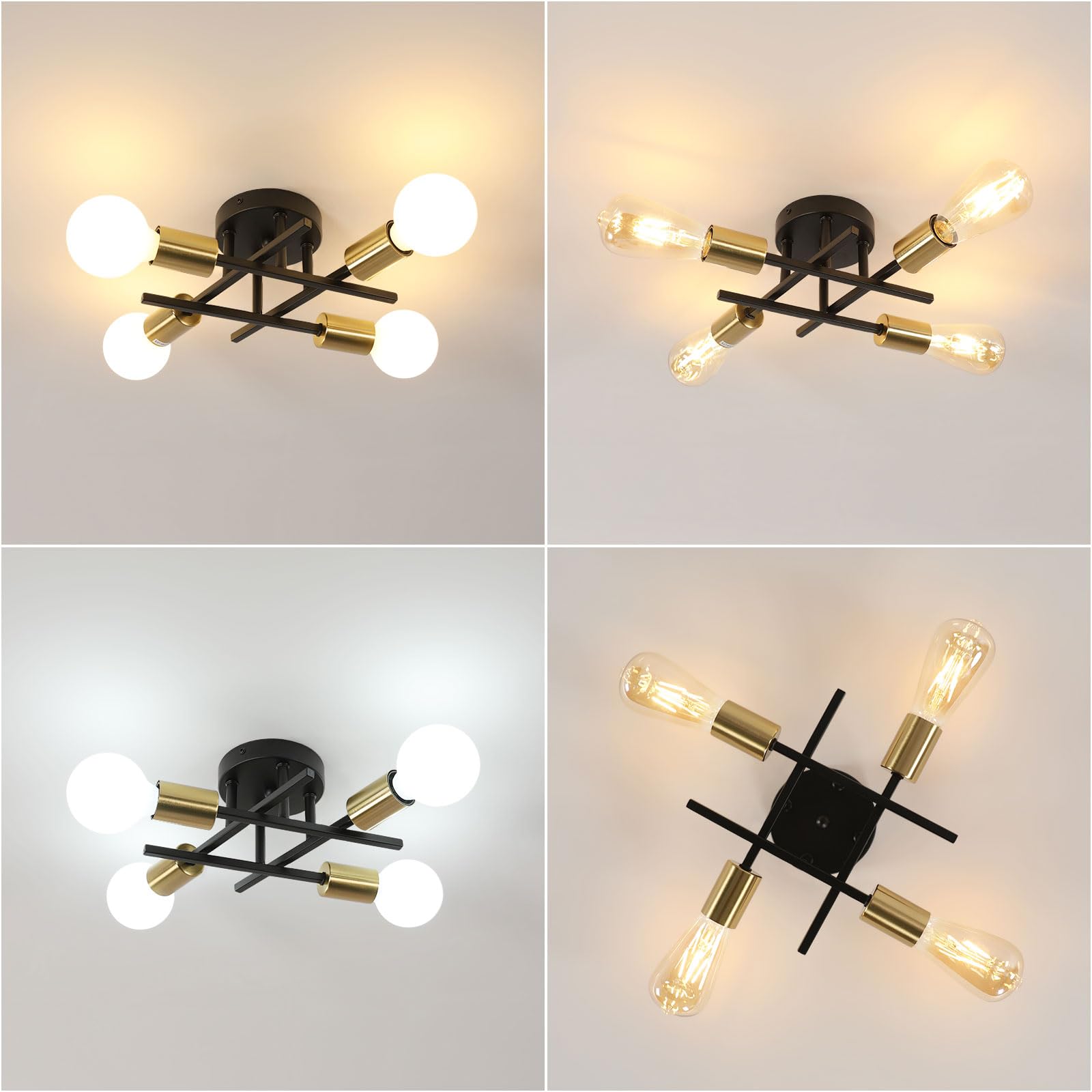 Goeco Deckenleuchte Schwarz Kronleuchter Vintage Industrielle Deckenlampe E27 4 Flammig, Metall Pendelleuchte Deckenleuchtung für Schlafzimmer, Wohnzimmer, Esszimmer, Küche