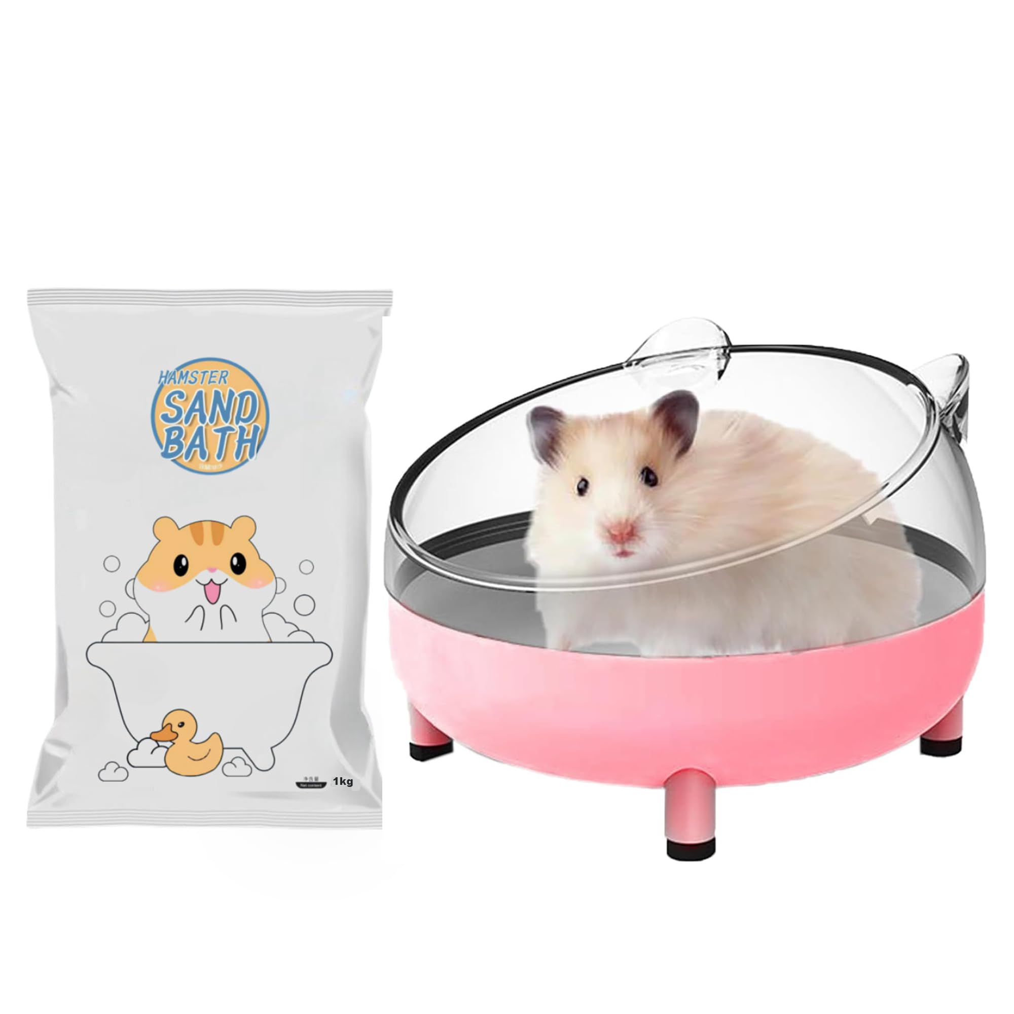 Hamster Sand Bath Container + 1.1 lbs Bathsand, Large Sandbox Toilet Gerbil Batheoom, Tiny Chinchilla Dust Bathtub Sand Bath Box for Hamster Cage Accessories 6.5 Inch (Surprise Box, Colours Vary)