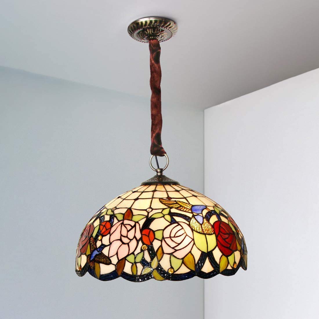 Suspension en vitrail pour salon lustre rétro réglable déco vintage chic au-dessus de table