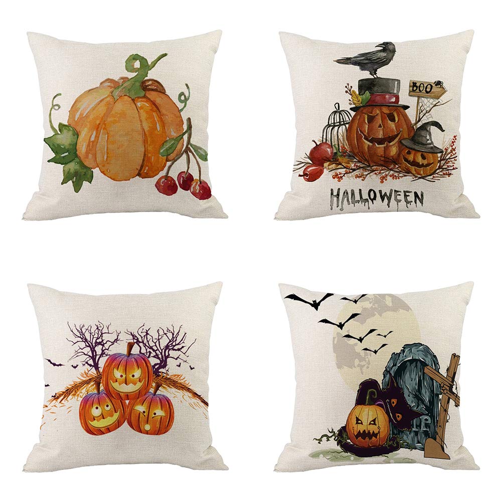 Housses de coussin Halloween crème 18x18 pouces lot de 4 avec zip invisible