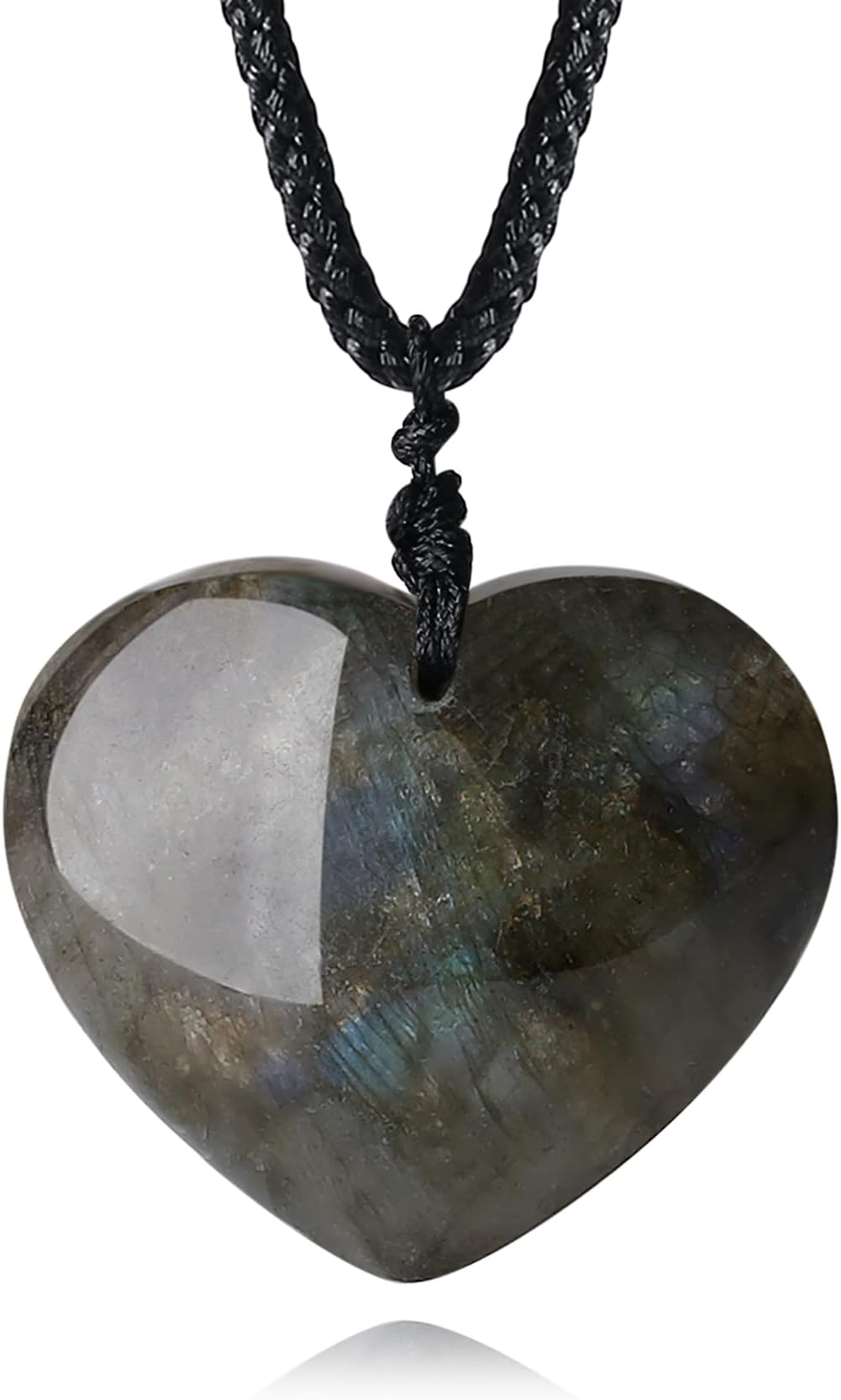 XIANNVXINatural Labradorite Necklace Crystal Necklaces For Women Heart Stone Labradorite Pendant Necklace Adjustable Rope Gift