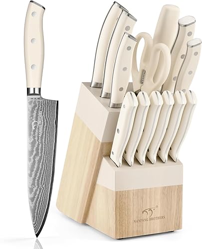 Miniatura 12 de Juego de cuchillos de cocina de Damasco de 18 piezas, 8 cuchillos de carne, mango ergonómico de ABS antideslizante triple remache para tenedor de
