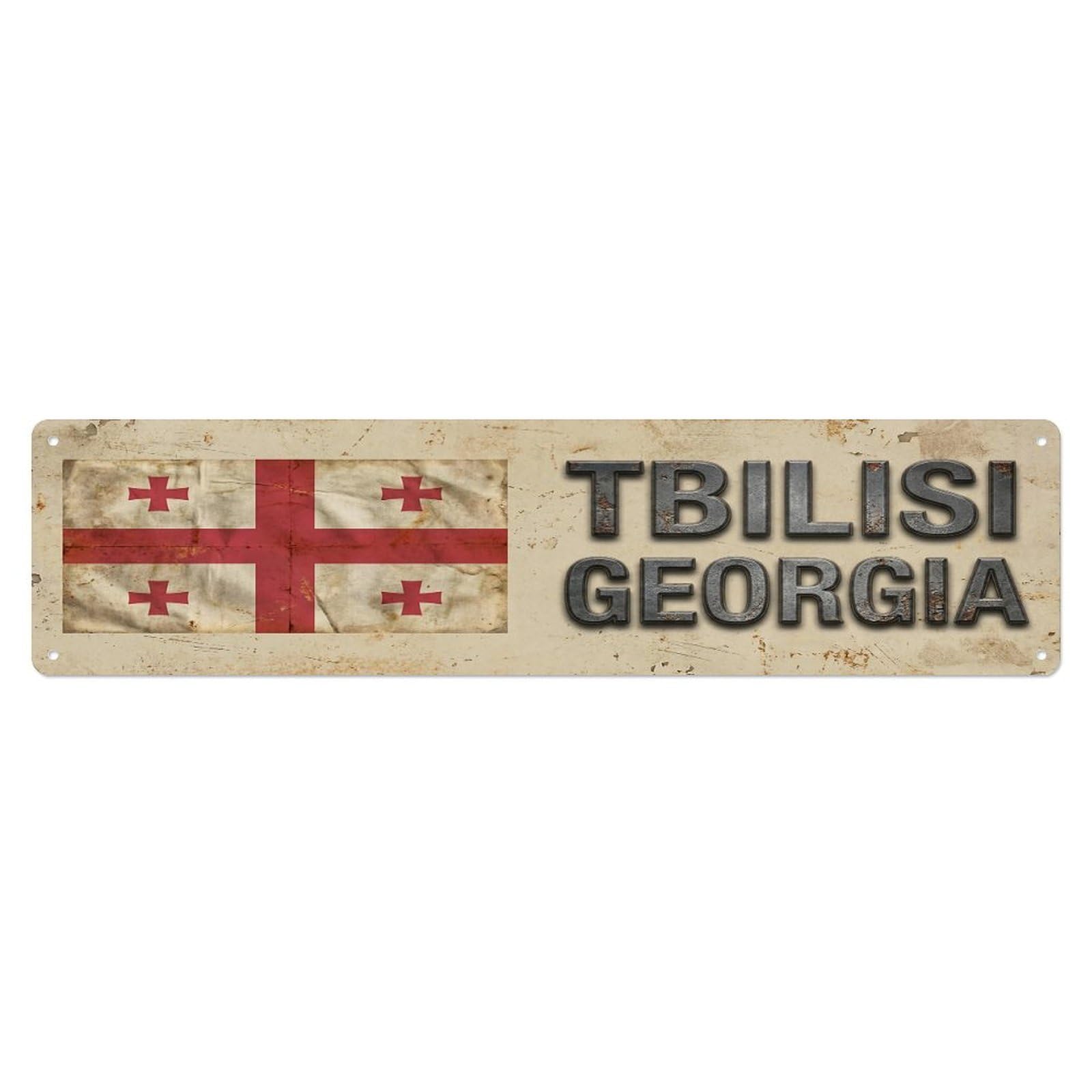 Vintage Tbilisi Georgia Flag Decor Rustic Travel Metal Tin Sign