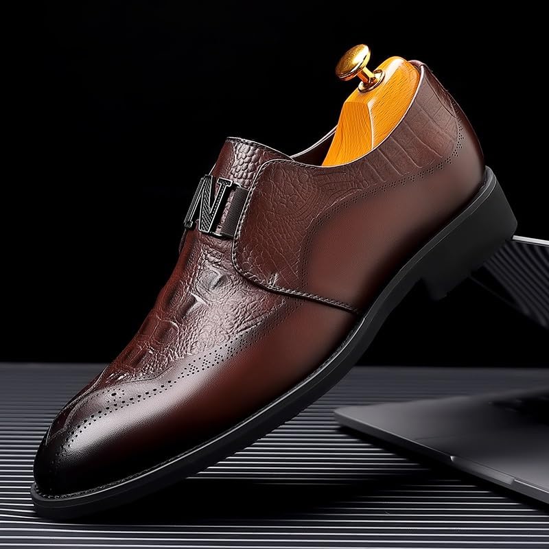 Mens Retro Comfort Monk Buckle Loafers Shoes Men Pointed Toe Low Heel Polishing Leather Formal Tuxedo Shoes Fashion Business Dress Oxford Shoes4
