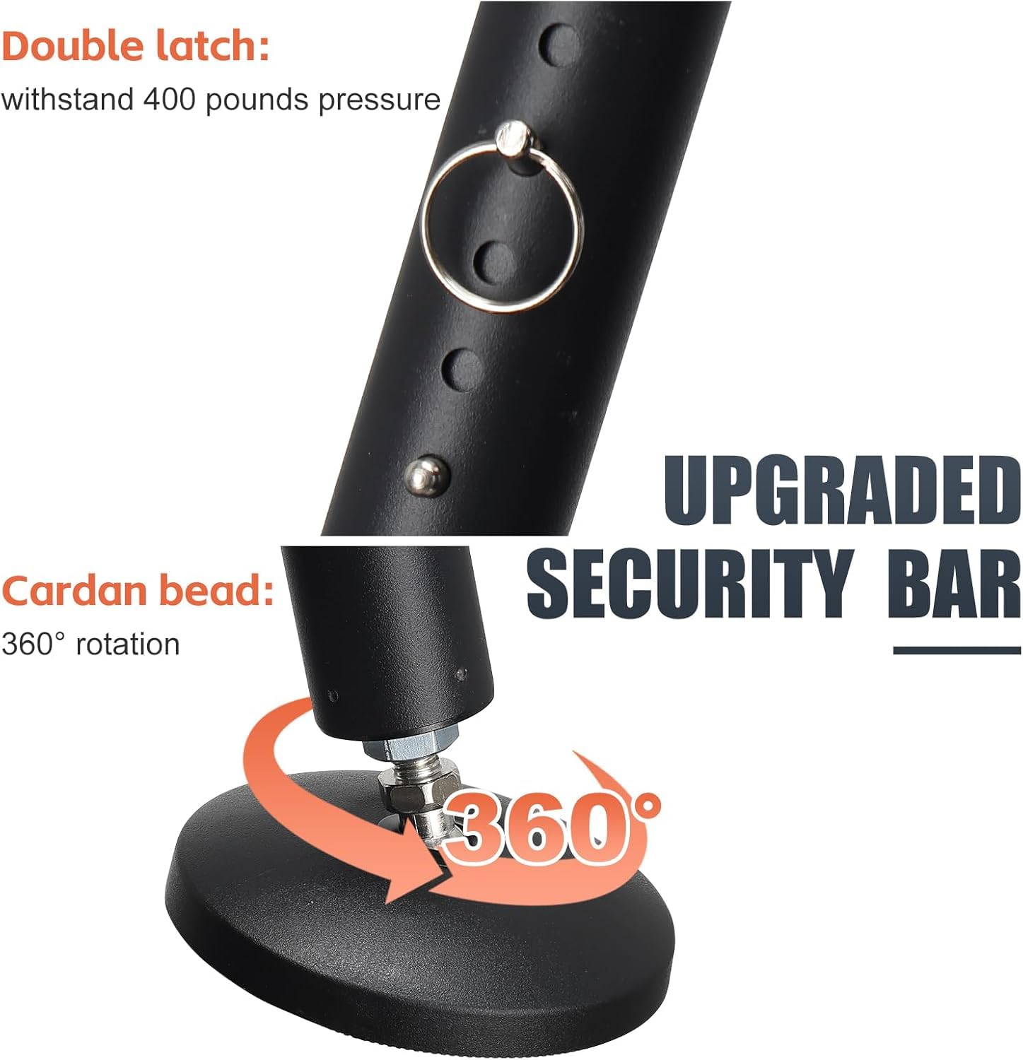 Door Security Bar, Heavy Duty Door Stoppers Security Bar with Big Rubber Base - Image 4