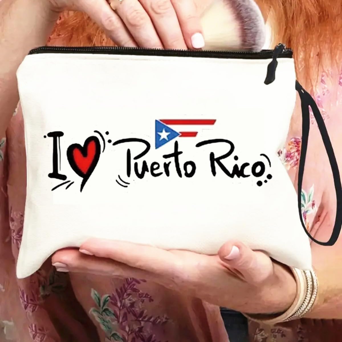I Love Puerto Rico Polyester Makeup Bag with Hand Strap - Portable Zippered Cosmetic Organizer, Lightweight Travel Toiletry Pouch Portable Cosmetic Bag,Gifts for Travel Enthusiasts (FD0054) - Image 4