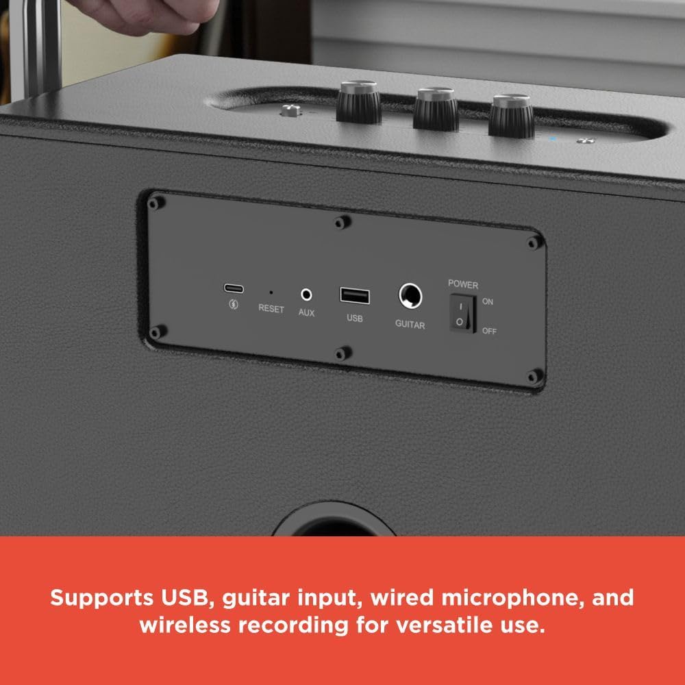 RadioShack 80W Wireless Speaker with Bluetooth, Dual Woofers and Tweeters, USB and AUX Input, Guitar and Microphone Ports, Model 4001985 - Image 5