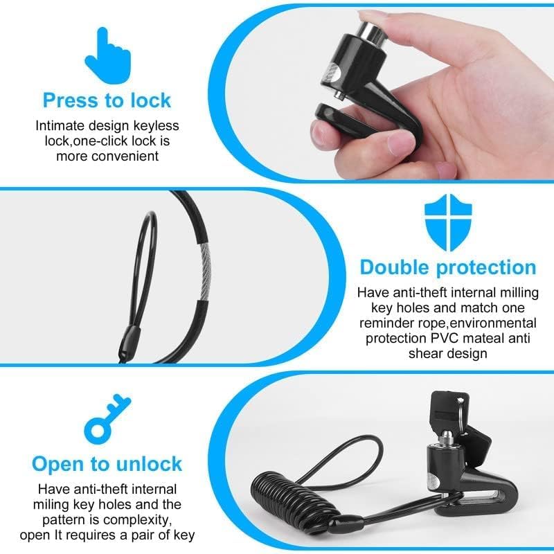 Miniatura 3 de Ainiv Bloqueo de freno de disco, bloqueo antirrobo para scooter E, bloqueo de bicicleta con cable impermeable, cable de 5 pies0.472 in con 2 llaves