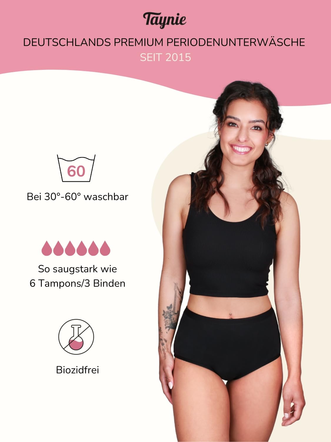 Taynie Comfort - Ropa interior de periodo ultrafuerte, sangrado intenso, ropa interior menstrual, sustituye a 6 tampones, duración de uso hasta 12 horas, lavable hasta 60 °C